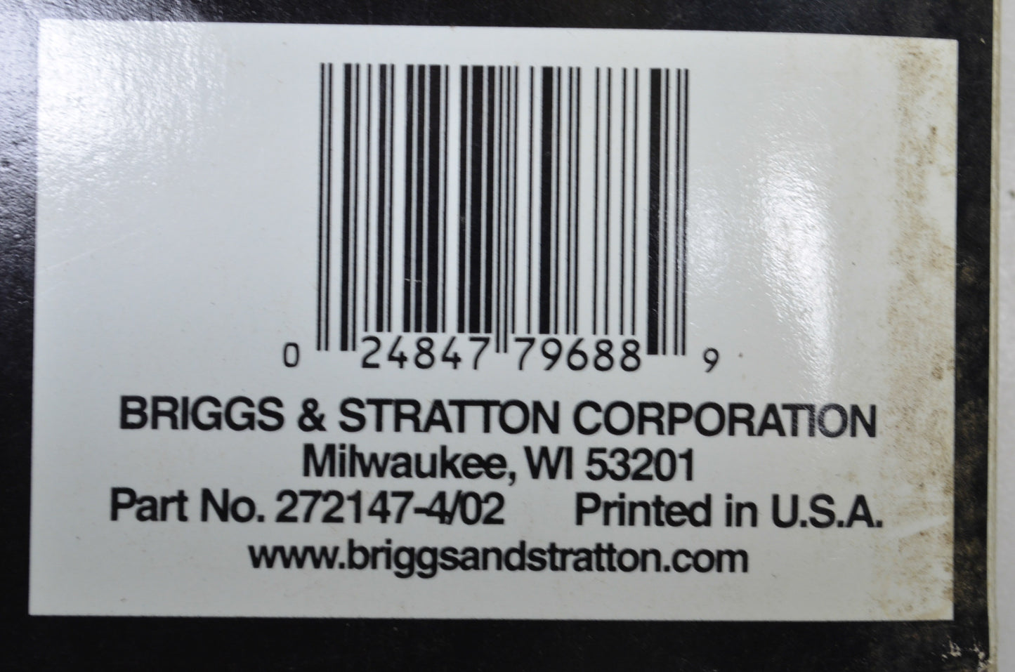 OEM Briggs & Stratton 272147-4/02 Single Cylinder OHV Repair Manual