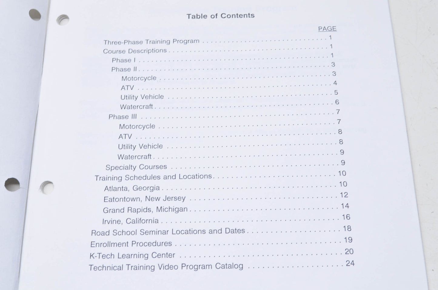 OEM Kawasaki K-Tech Training 2004-2005 Course Catalog