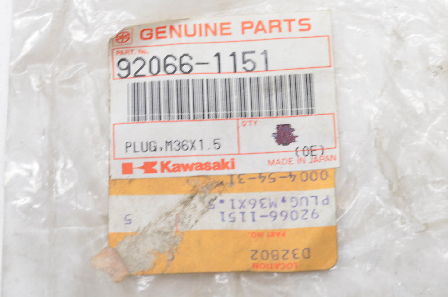 OEM Kawasaki 92066-1151 M36X1.5 Plug NOS