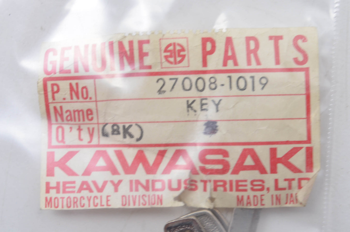 OEM Kawasaki 27008-1019 Blank Key NOS