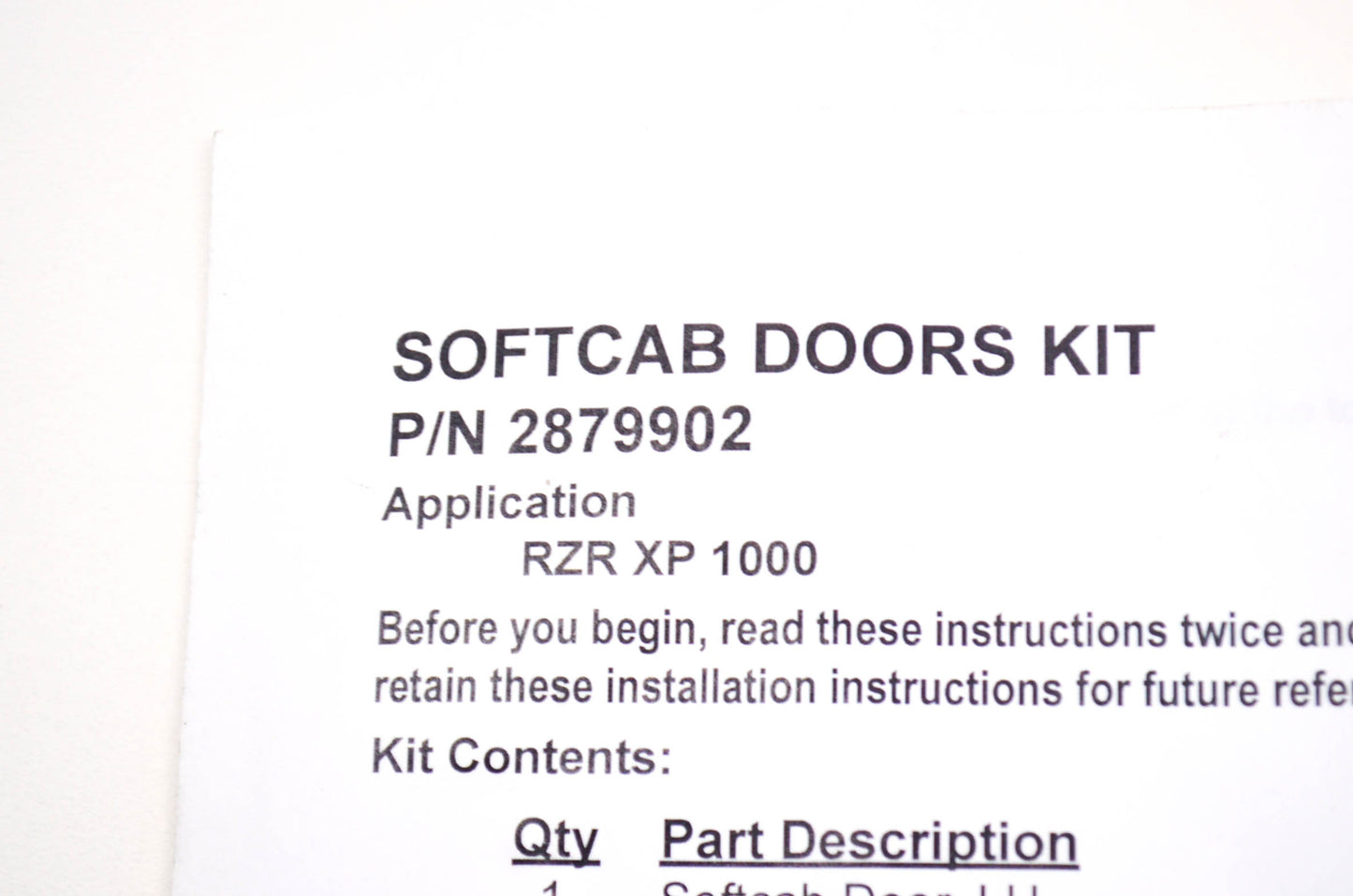 New OEM Polaris RZR XP 900 Canvas Doors Hardware NOS