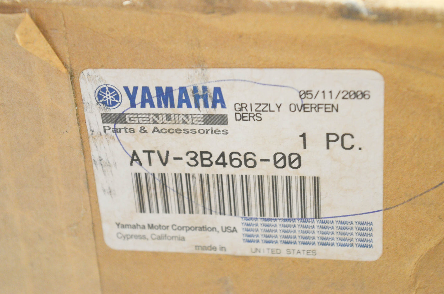 New OEM Yamaha 2007 Grizzly 700 Over Black Fenders Kit NOS