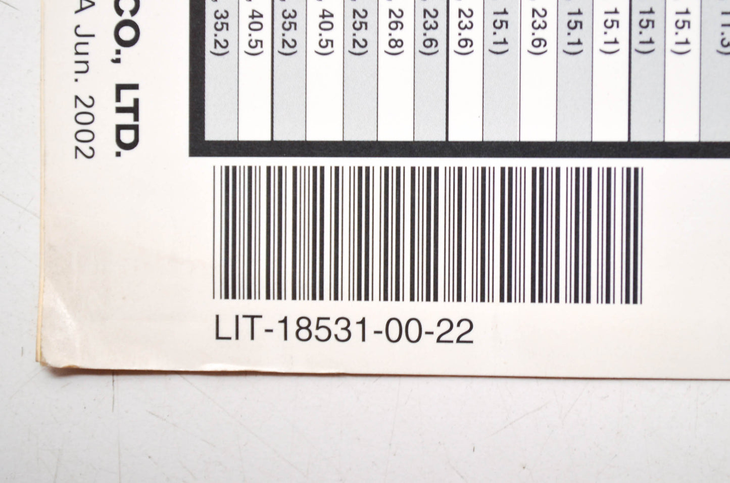 OEM Yamaha LIT-18531-00-22 Outboards Service Data Chart 2003