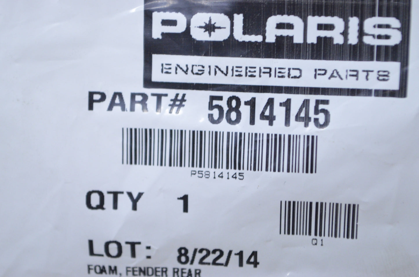 OEM Polaris 5814145 Rear Fender Foam NOS