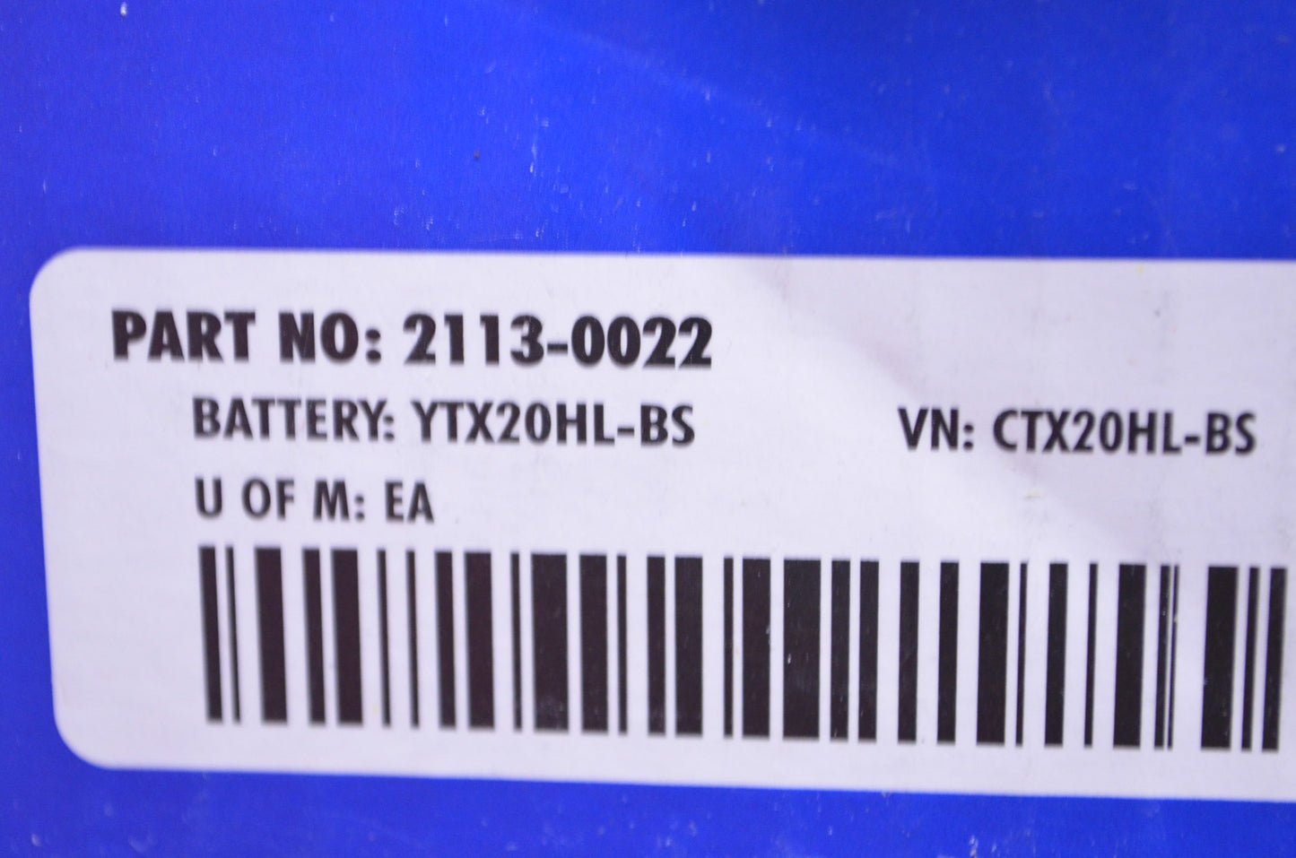 New Parts Unlimited Battery w/ Acid YTX20HL-BS NOS