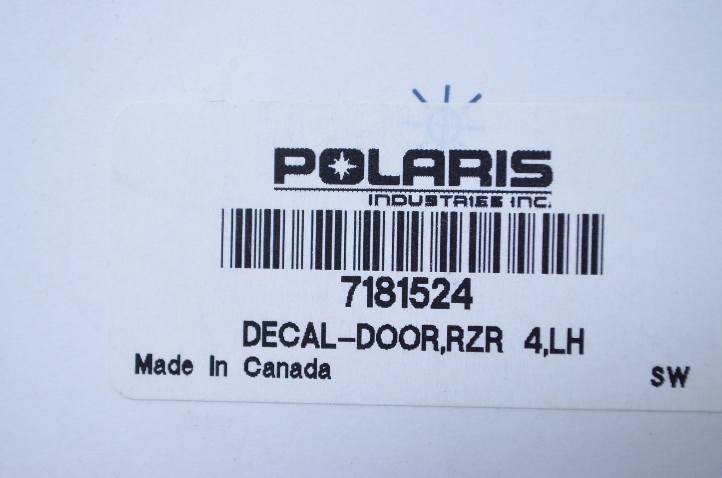 OEM Polaris 7181524 Left Hand RZR 4 Door Decal NOS