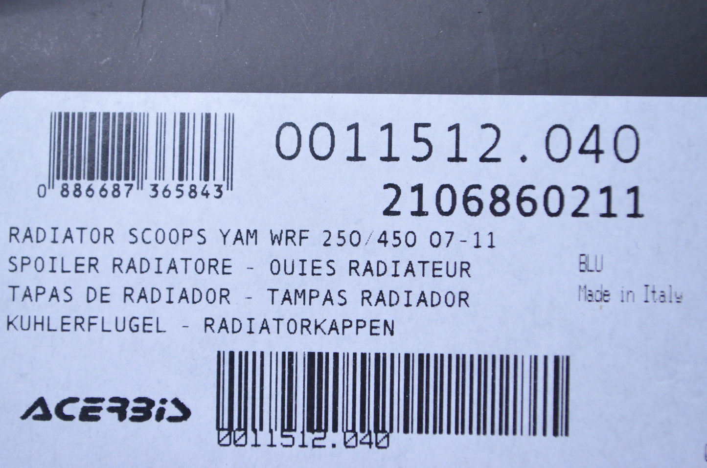Acerbis 2106860211 YZ Blue Radiator Shroud Scoop Kit NOS