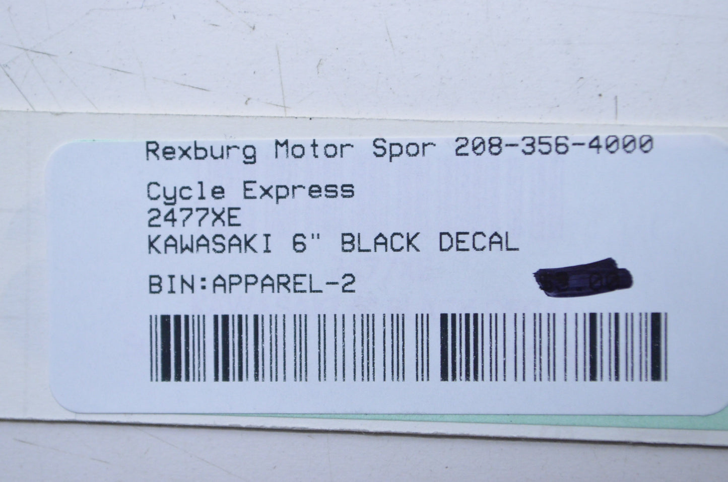 Cycle Express 2477XE 6" Kawasaki Black Decal NOS