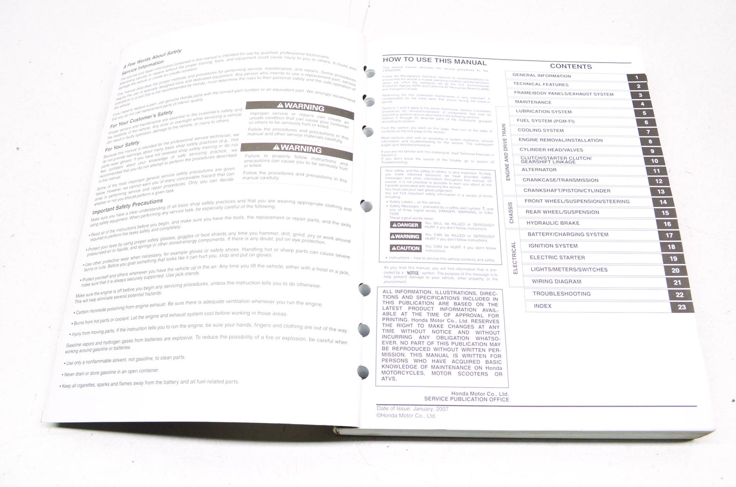 OEM Honda 61MFJ00 Service Manual CBR600RR 07