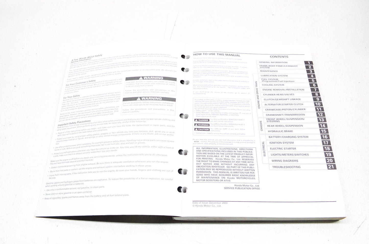 OEM Honda 61MCZ03 Service Manual CB900F 02-05