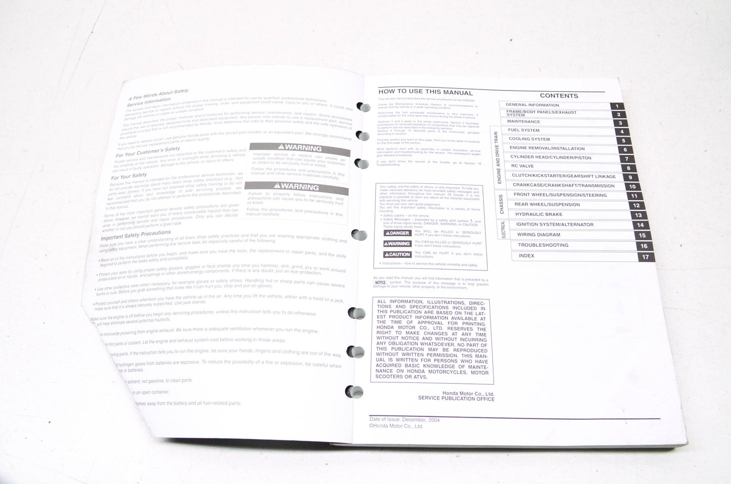 OEM Honda 2005 CR250R Service Manual