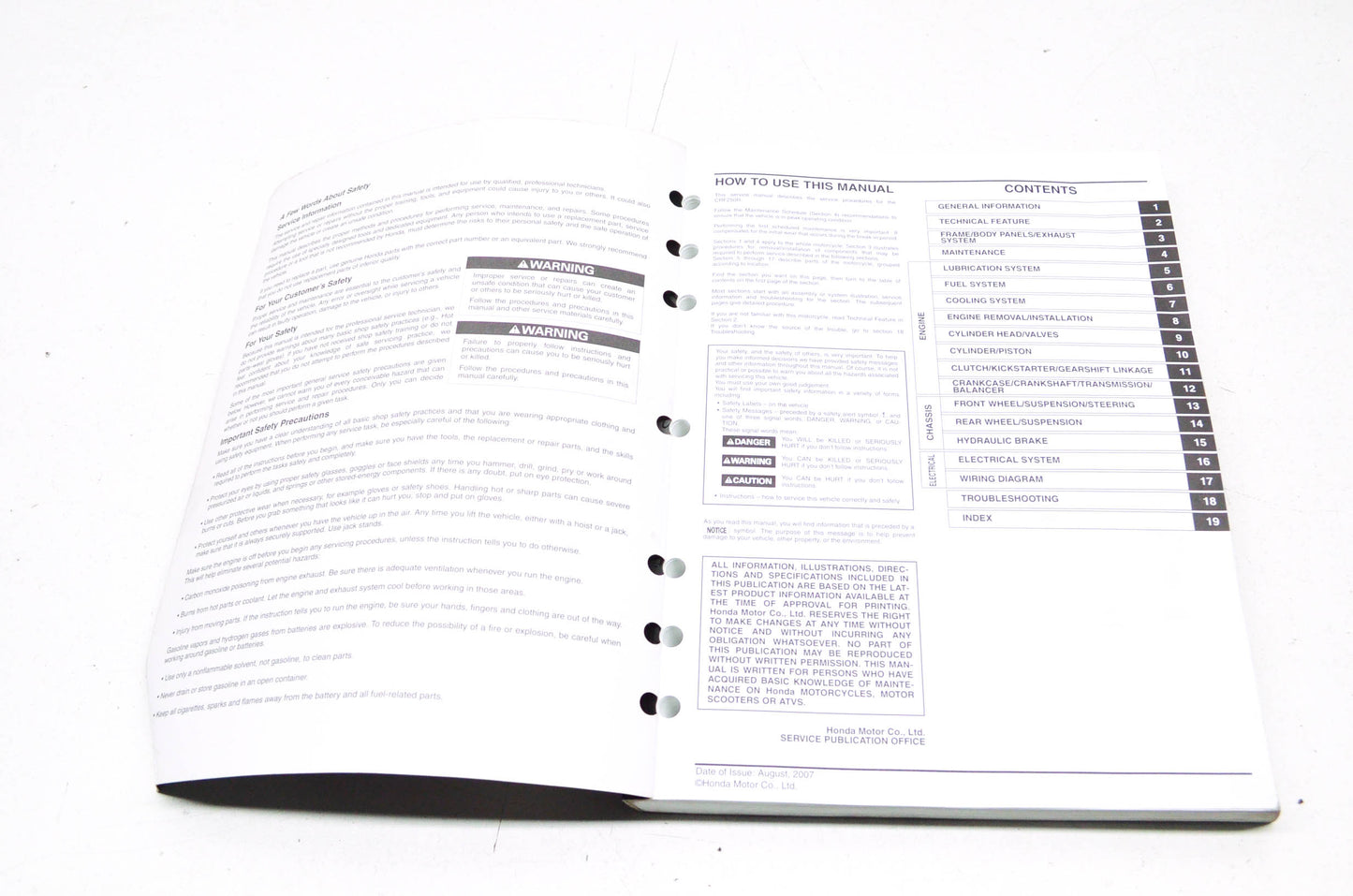 OEM Honda 2004-2008 CRF250R Service Manual