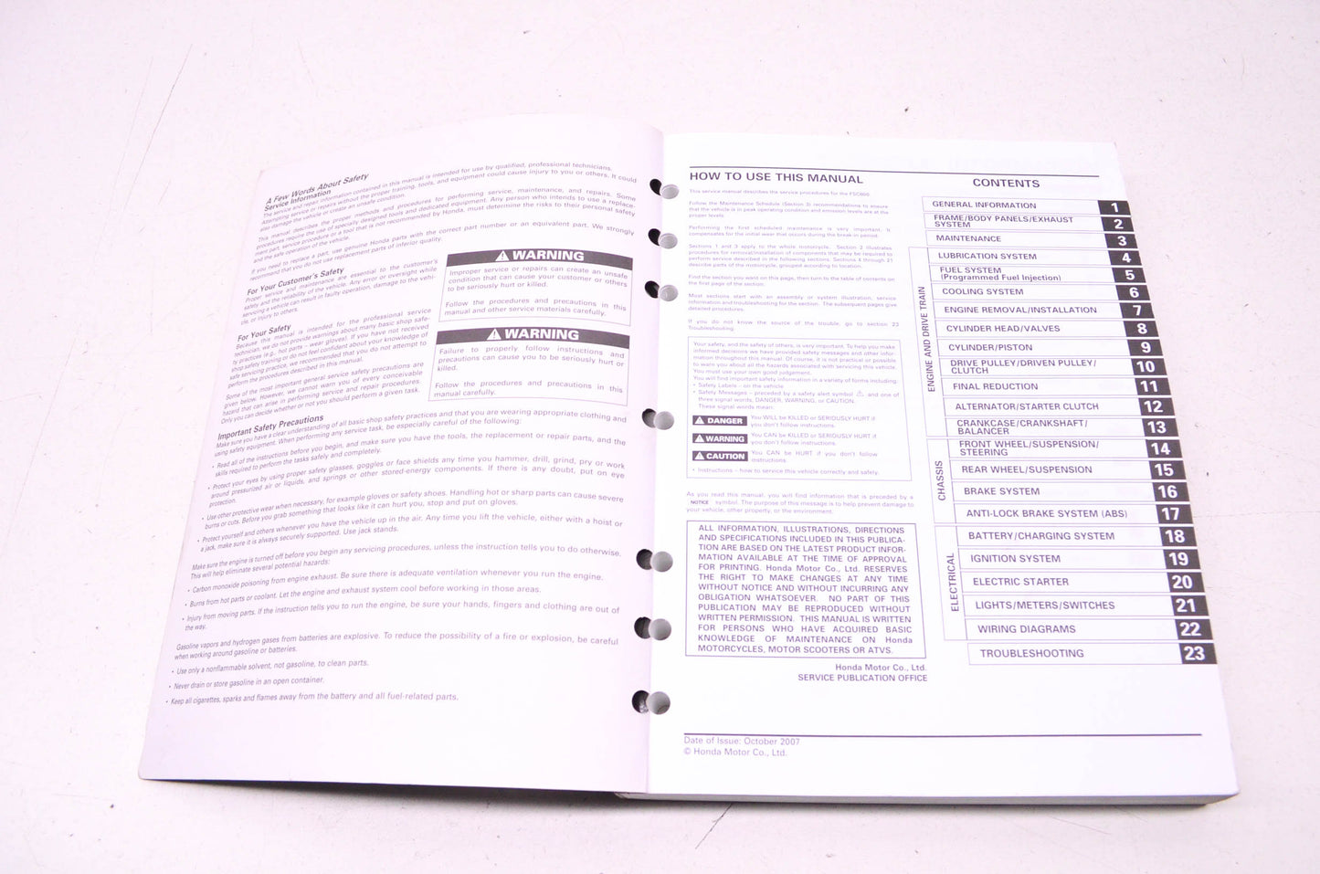 OEM Honda 61MCT11 FSC600/A 02-13 Service Manual