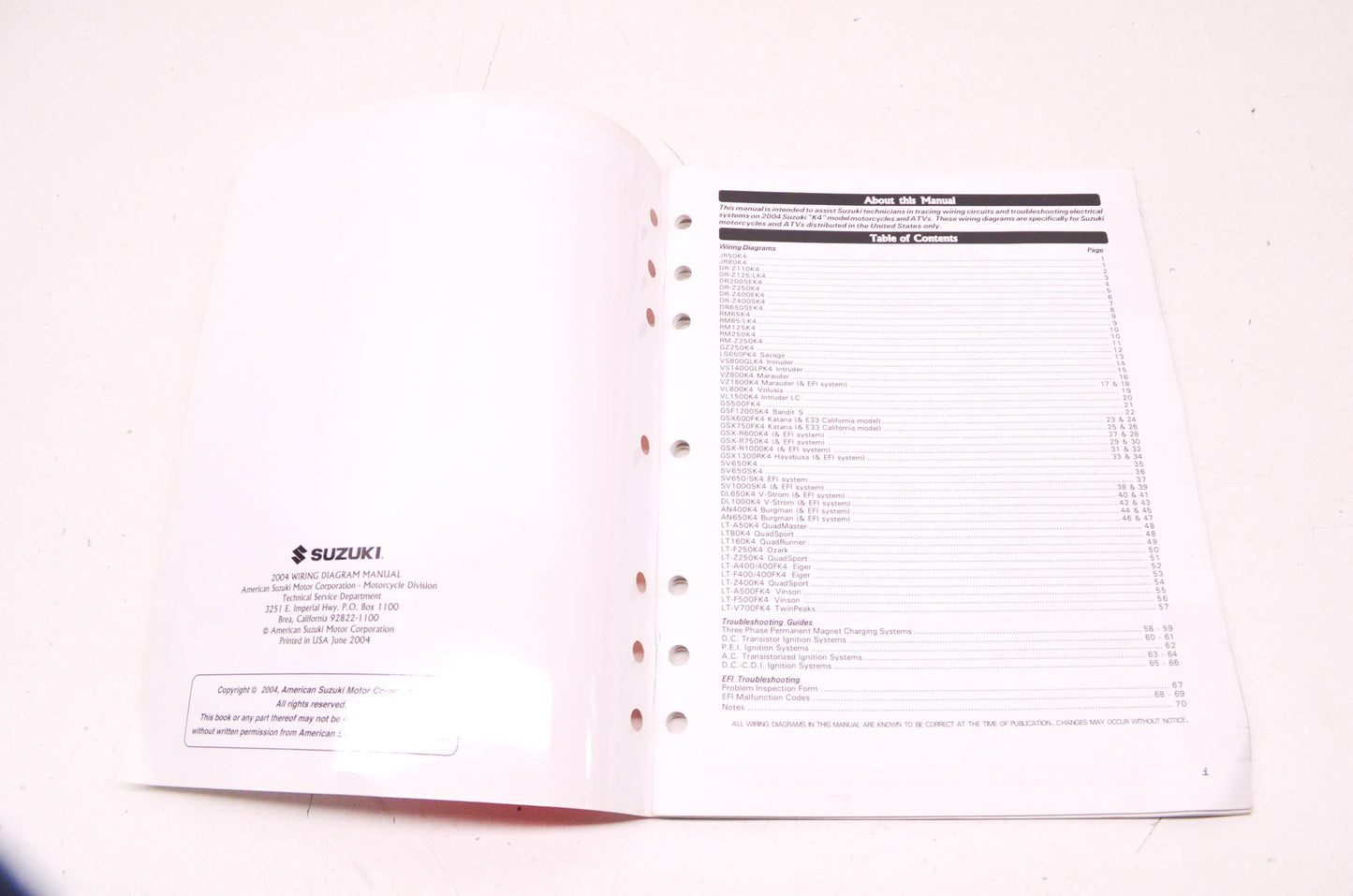 OEM Suzuki 99923-54004 Motorcycle & ATV Wiring Diagram Manual 2004 'K4' Models