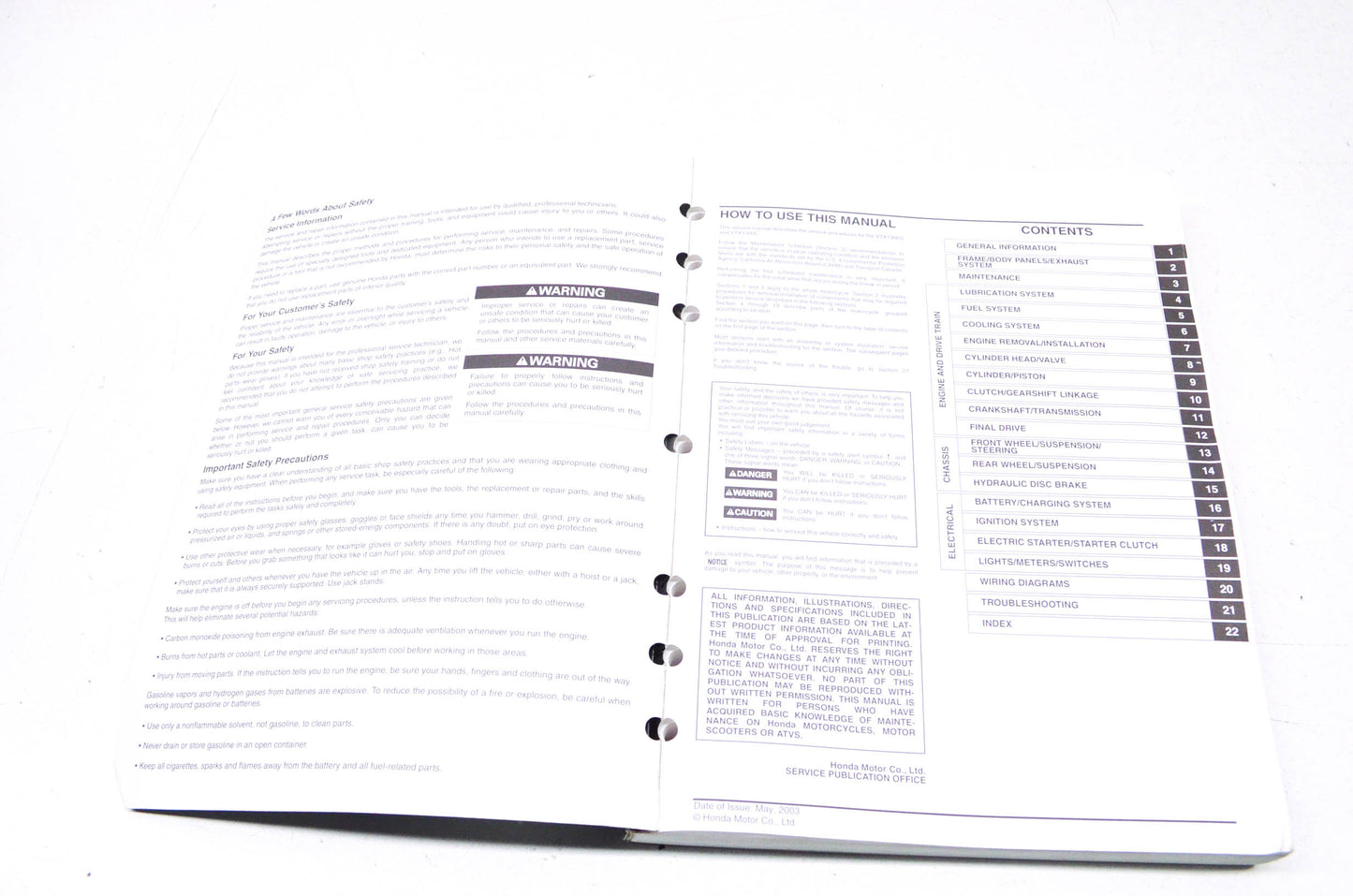 OEM Honda 2003-2004 VTX1300S, VTX1300C Service Manual