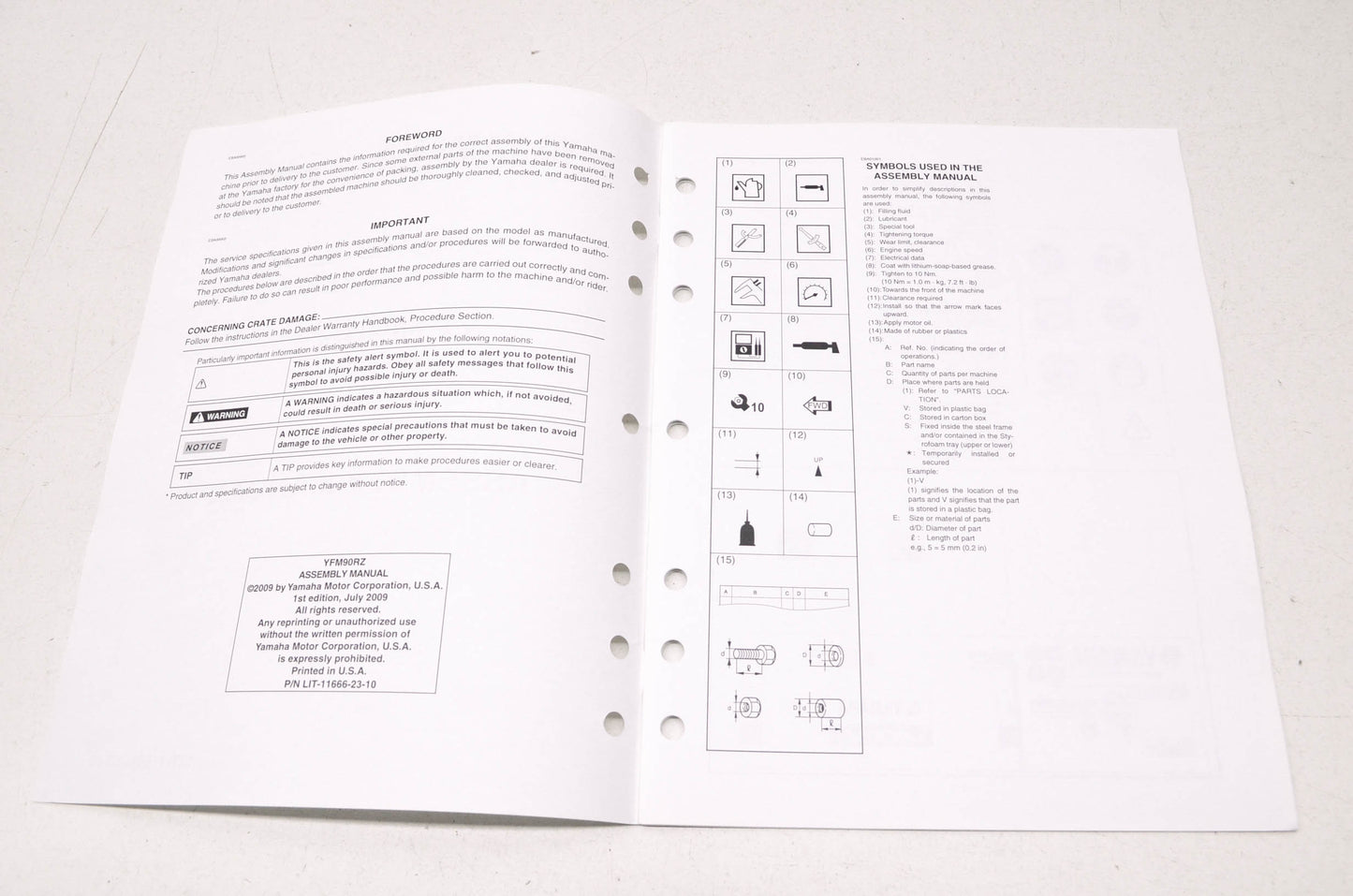OEM Yamaha LIT-11666-23-10 YFM90RZ Assembly Manual NOS