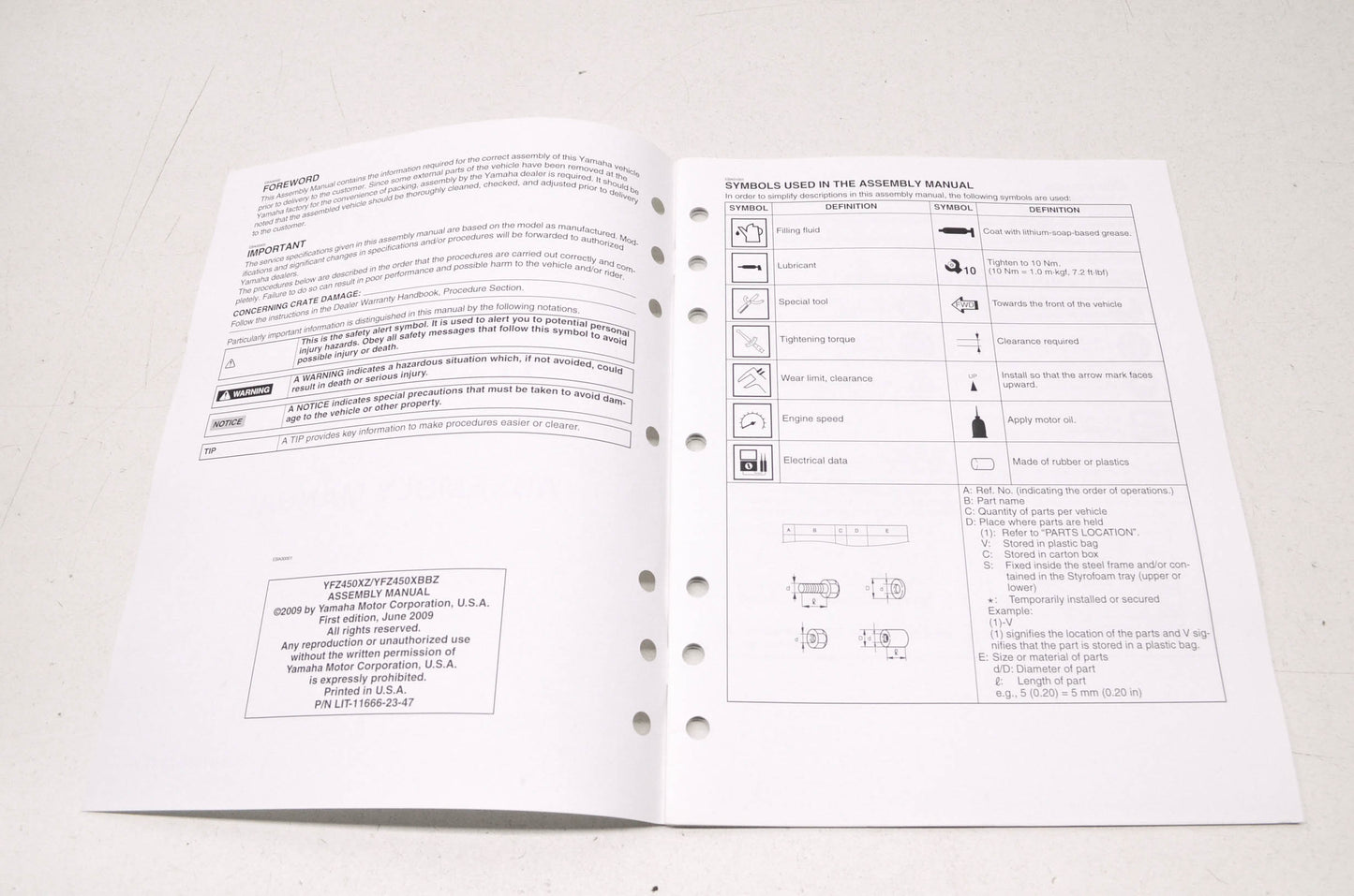 OEM Yamaha LIT-11666-23-47 YFZ450XZ/XBBZ Assembly Manual NOS