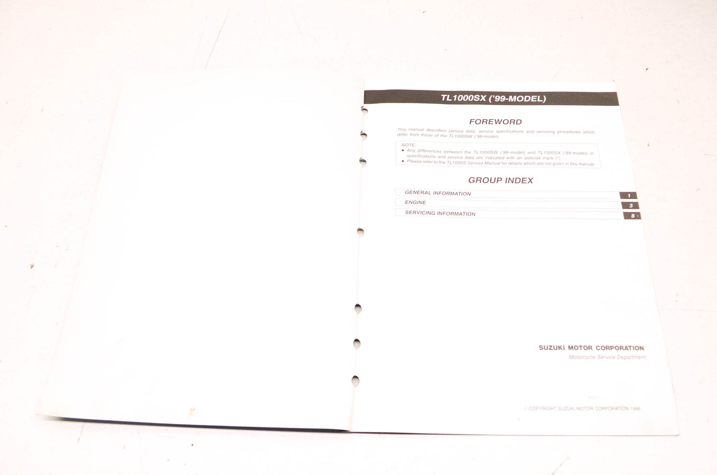OEM Suzuki TL1000S Supplementary Service Manual