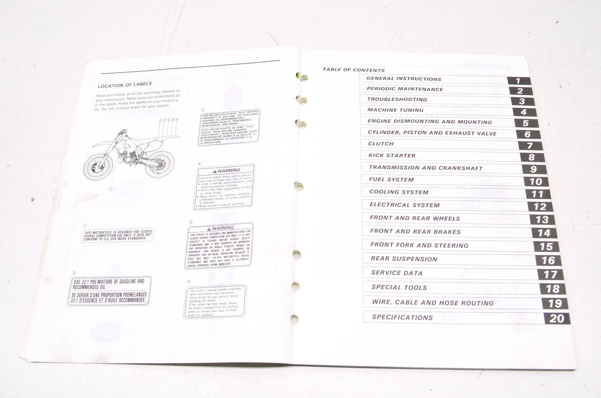 OEM Suzuki 99011-37E52-03A Owner's Manual RM250W 1998