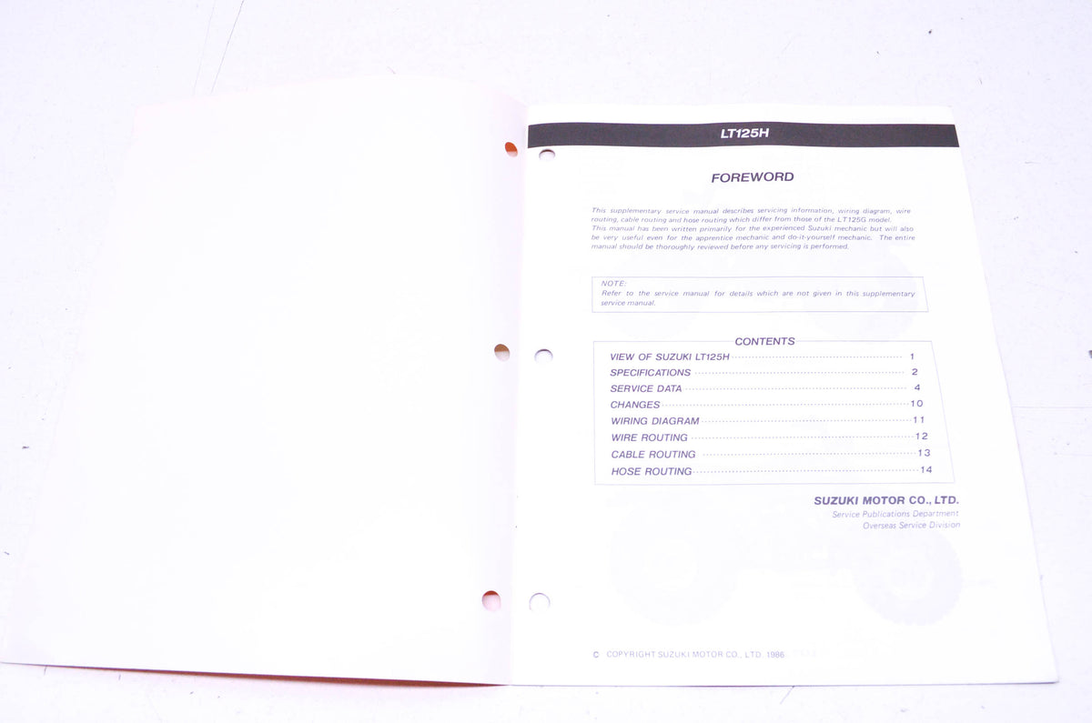 OEM Suzuki 99501-41110-01E LT125 Supplementary Service Manual