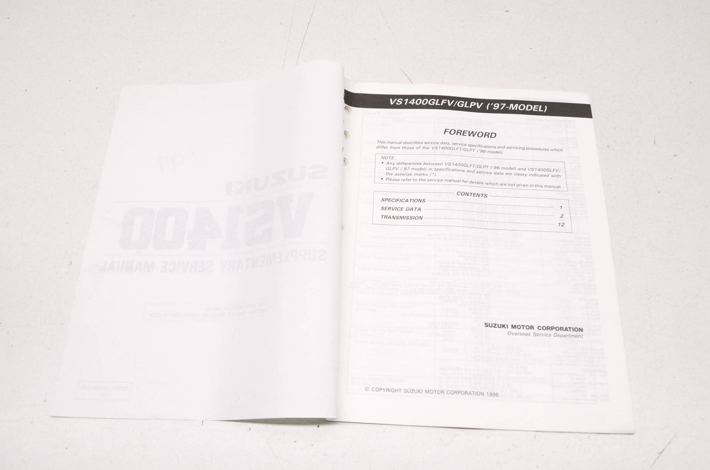 OEM Suzuki 99501-39250-03E VS1400 Supplementary Service Manual