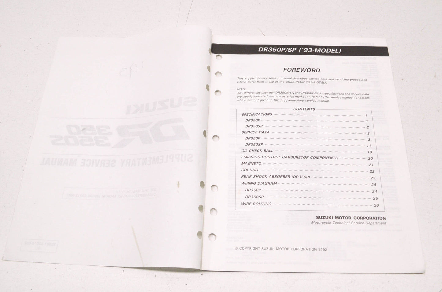 OEM Suzuki 99501-43010-03E DR350/S Supplementary Service Manual