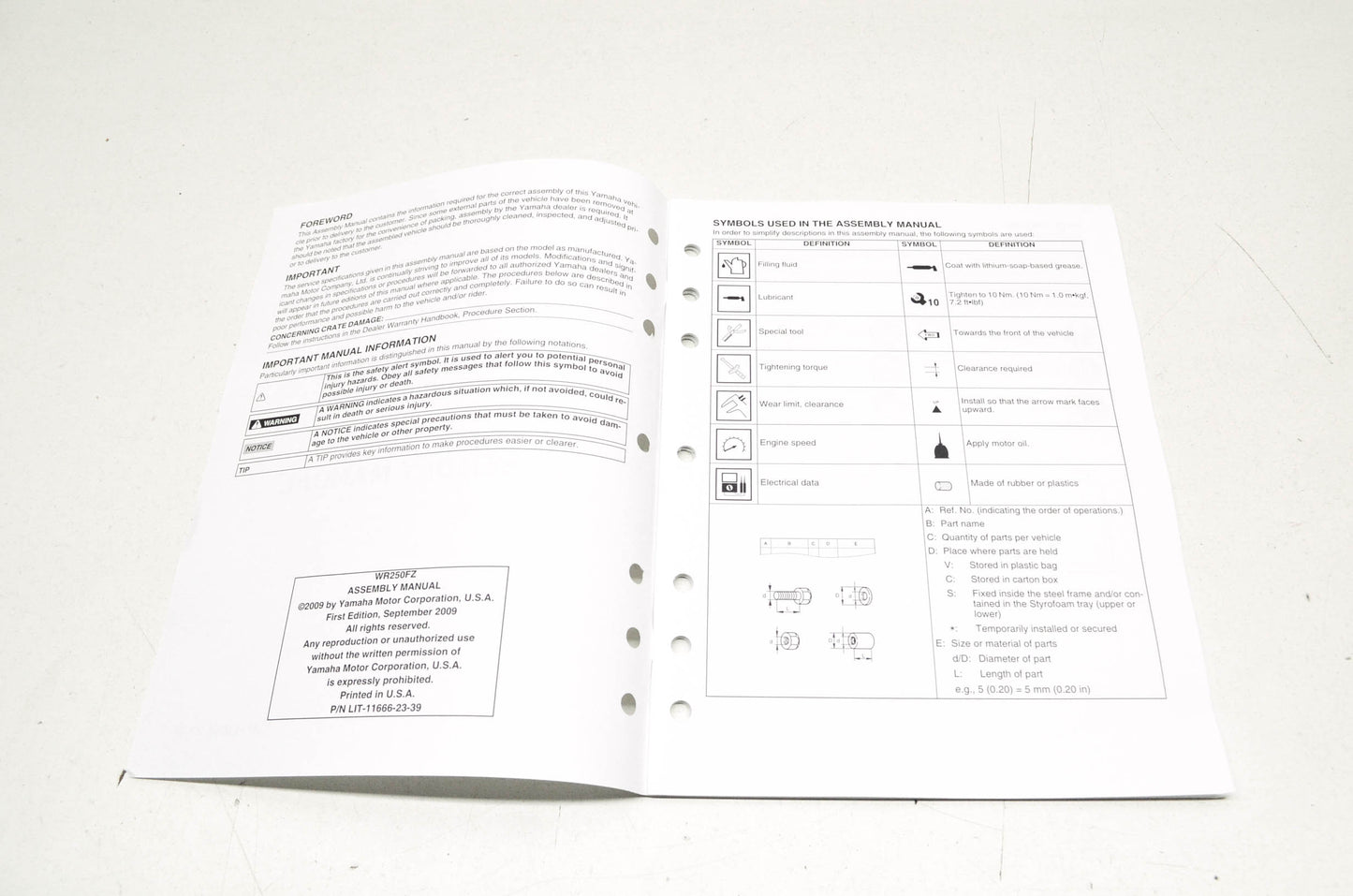 OEM Yamaha LIT-11666-23-39 WR250FA Assembly Manual NOS