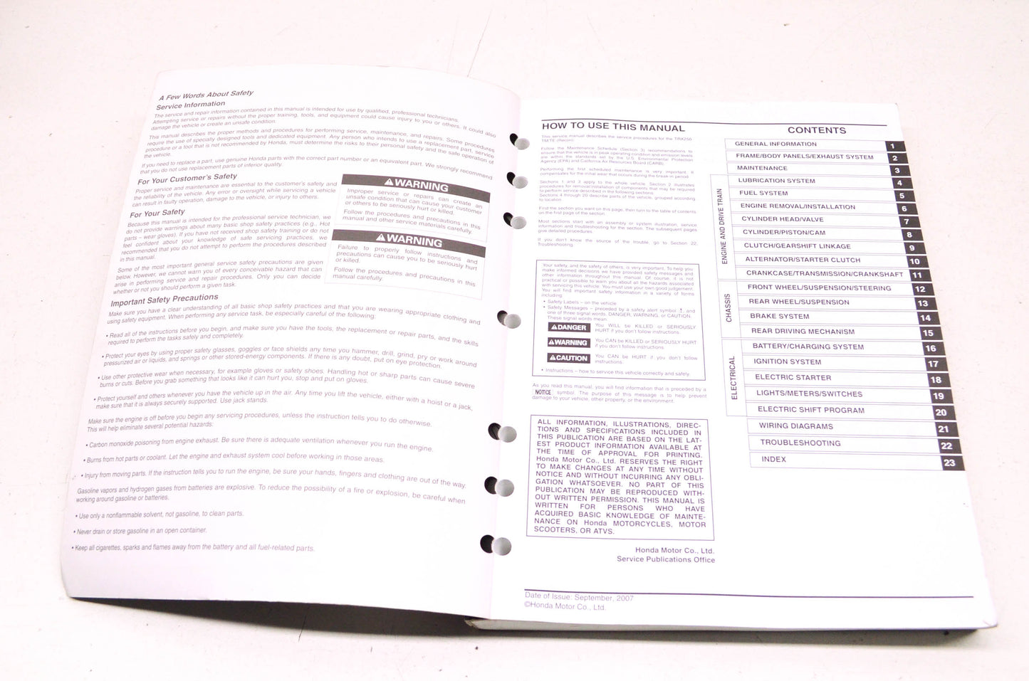 OEM Honda 2005-2017 TRX250TE/TM Recon Service Manual