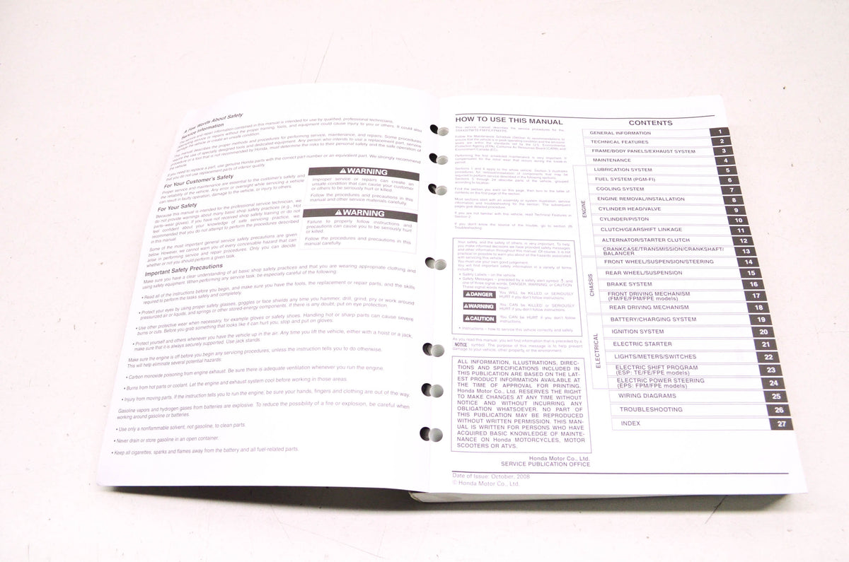OEM Honda 61HP402 Service Manual TRX420 07-09
