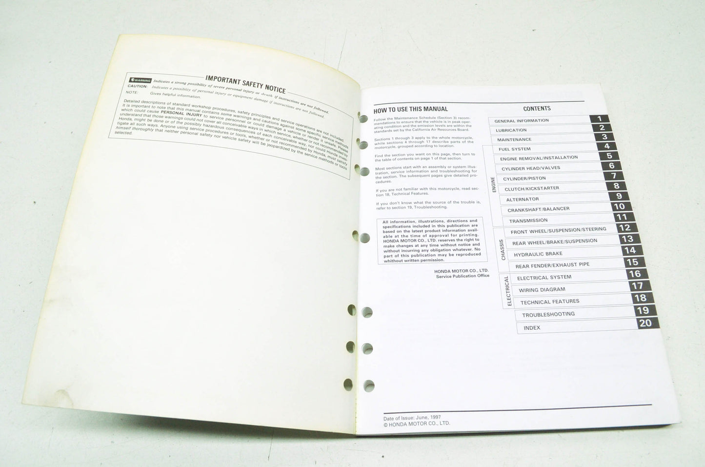 OEM Honda 61MN111 1988-2000 XR600R Service Manual