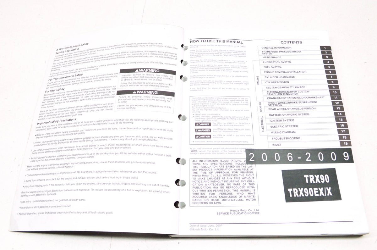 OEM Honda 61HP208 2006-2016 TRX90, TRX90EX/X Service Manual