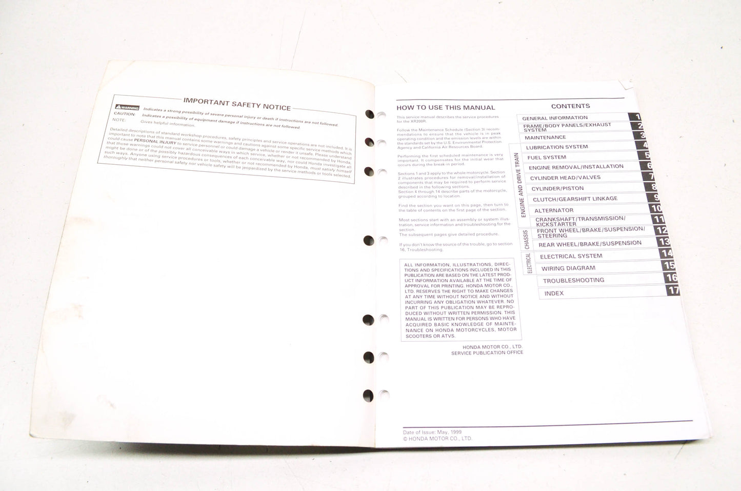 OEM Honda 2000-2002 XR200R Service Manual