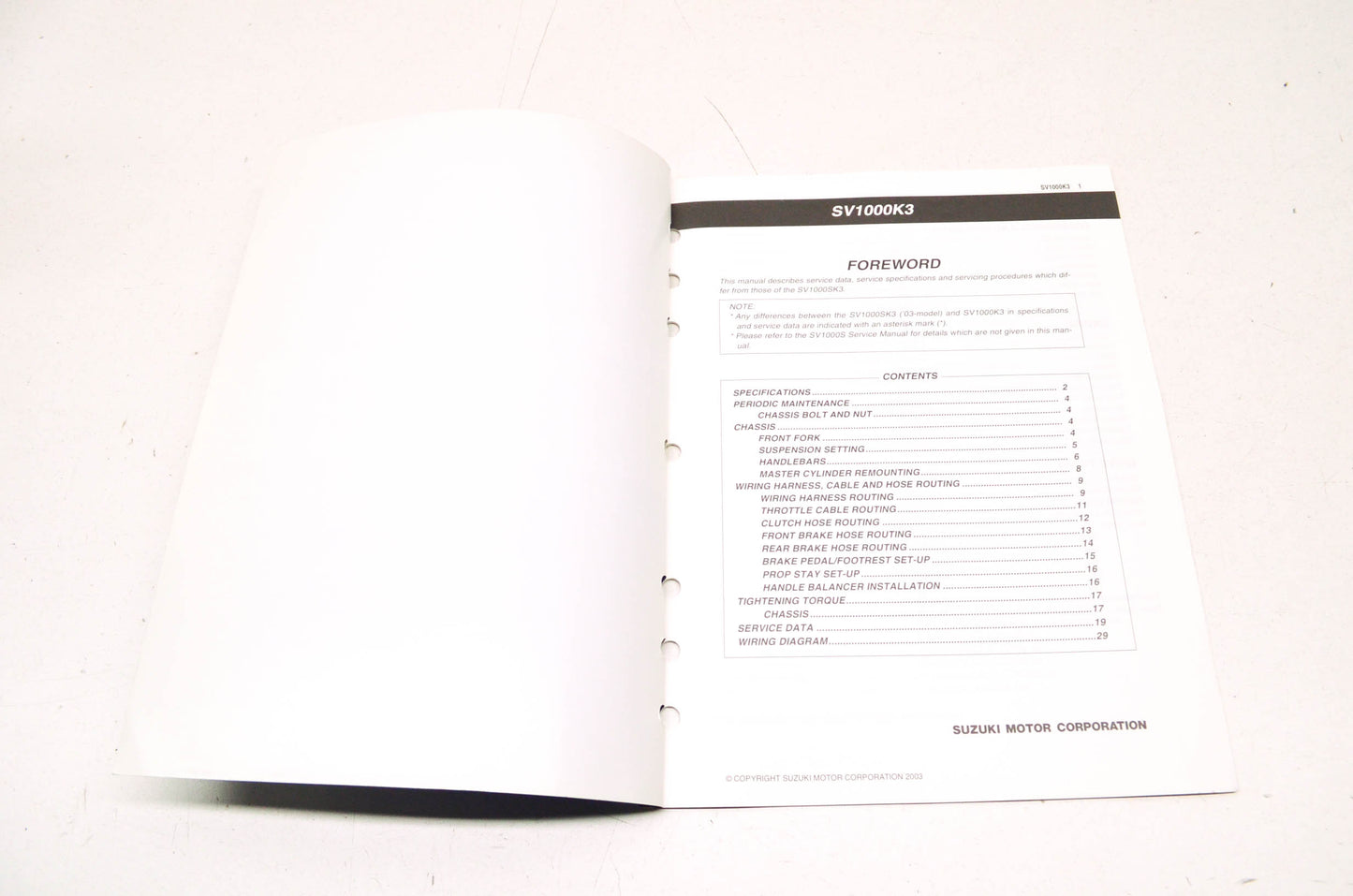 OEM Suzuki SV1000 Supplementary Service Manual