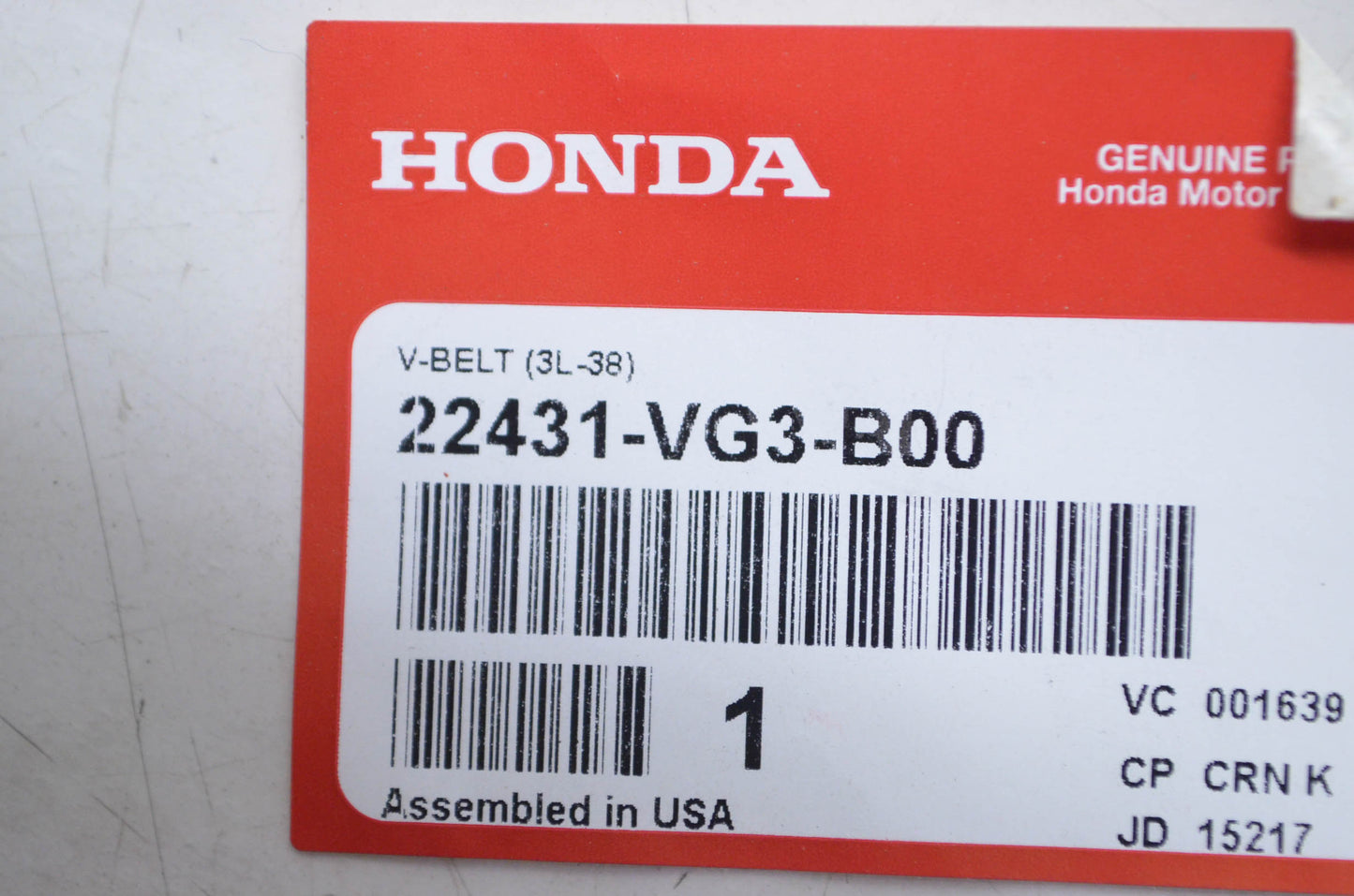 OEM Honda 22431-VG3-B00 V-Belt (3L-38) NOS