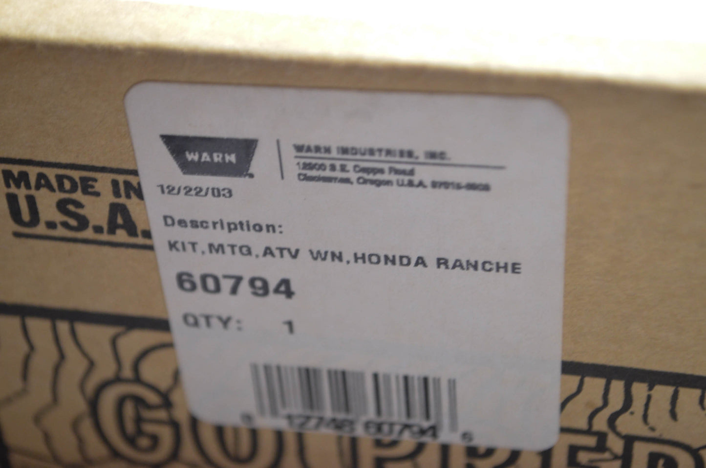 Warn 60794, 79900167 Honda Winch Mount Kit NOS