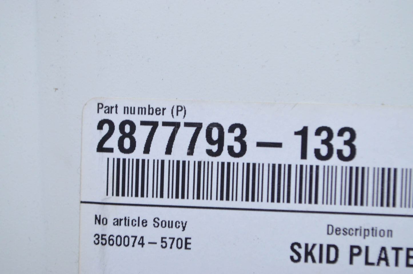 OEM Polaris 2877793-133 White Rush Skid Plate NOS