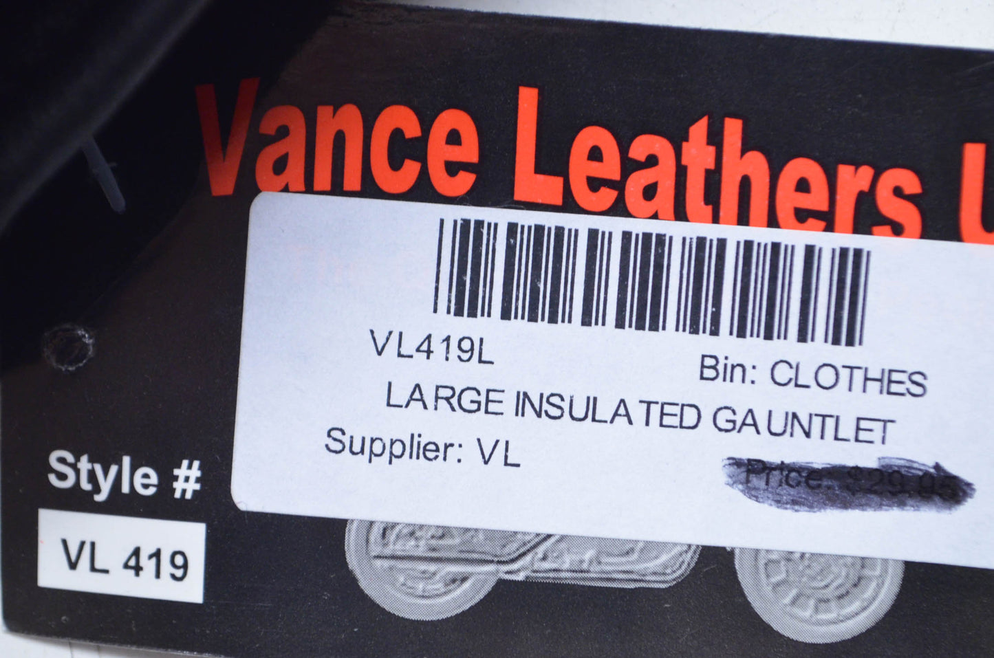 Vance Leathers VL419L Black Insulated Gauntlet Gloves Large NOS