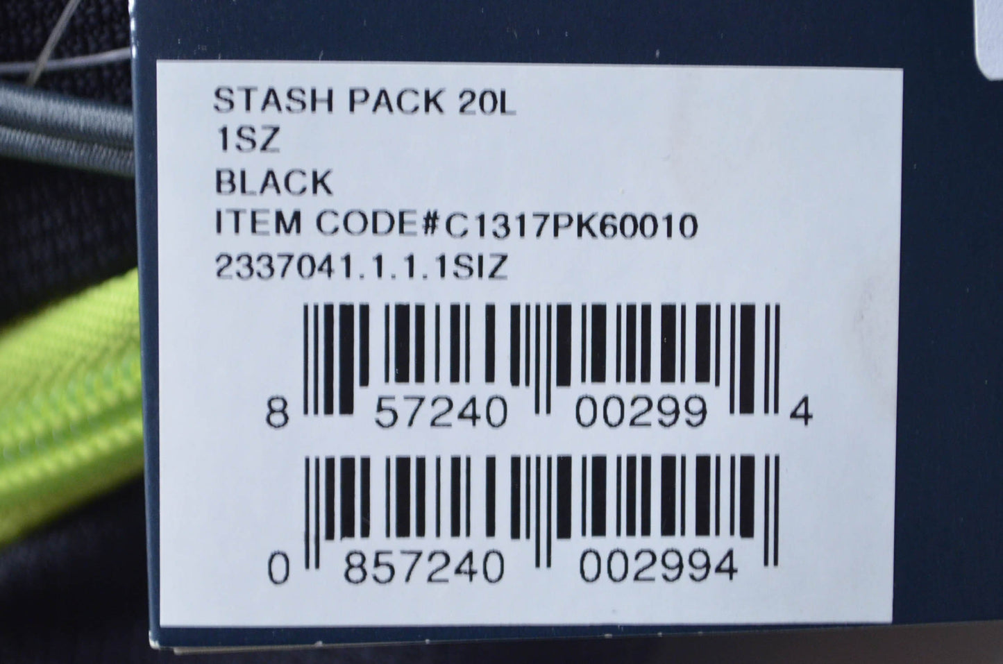 Backcountry Access 857240002994, C1317PK60010 Black Stash 20L Backpack NOS