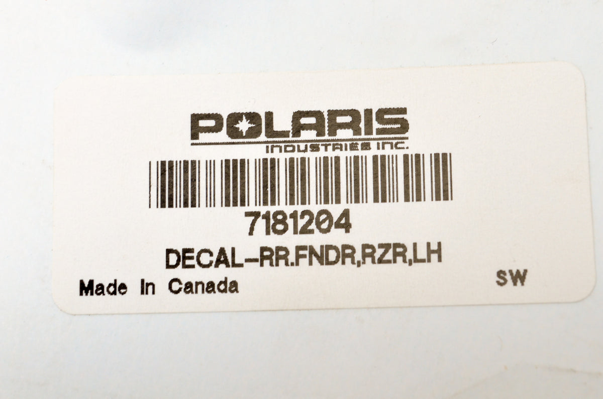 OEM Polaris 7181204 Left Hand RZR Rear Fender Decal NOS