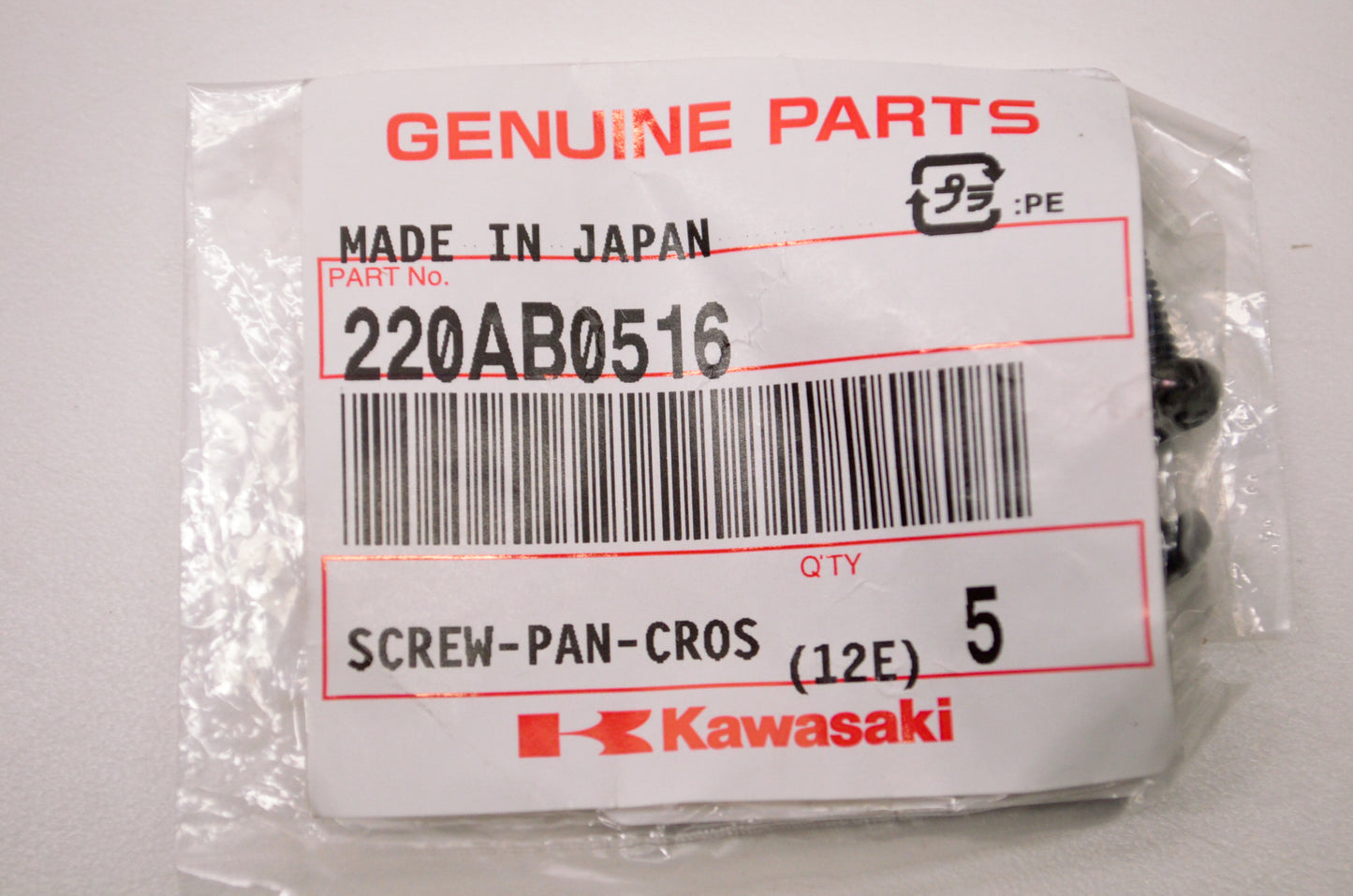 OEM Kawasaki 220AB0516 Cross Pan Screw Qty 5 NOS