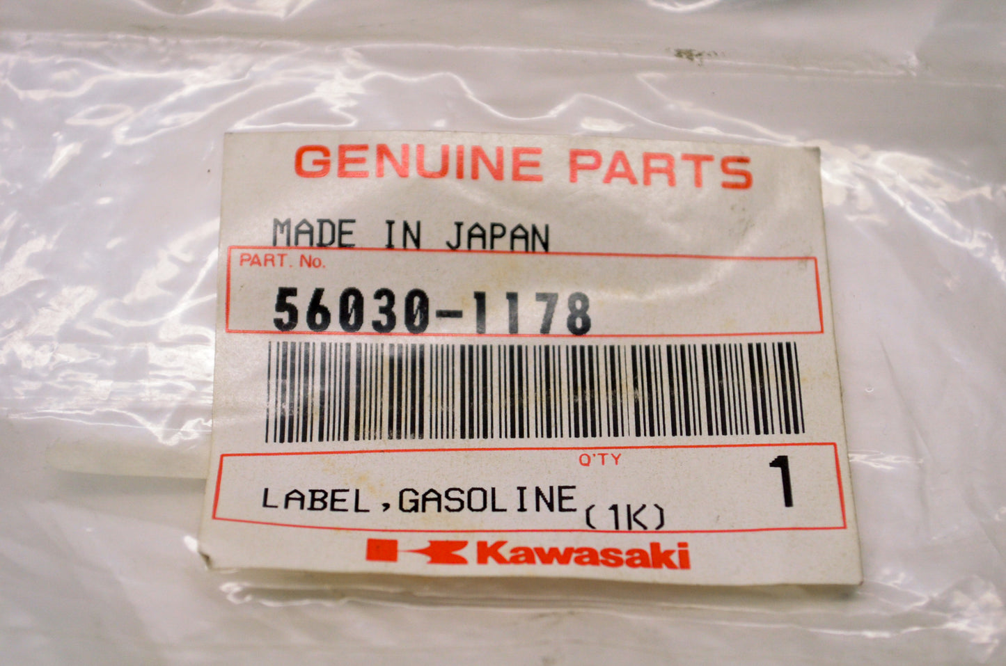 New OEM Kawasaki 56030-1178 Gasoline Label NOS