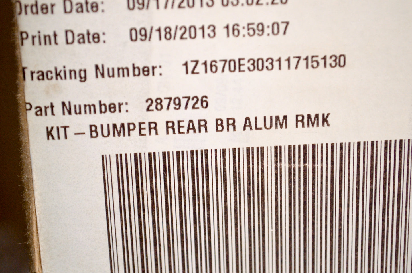 OEM Polaris 2879726 Rear Bumper Aluminum NOS