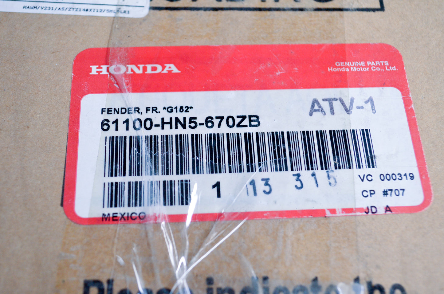 OEM Honda 61100-HN5-670ZB Front Fender G152 NOS