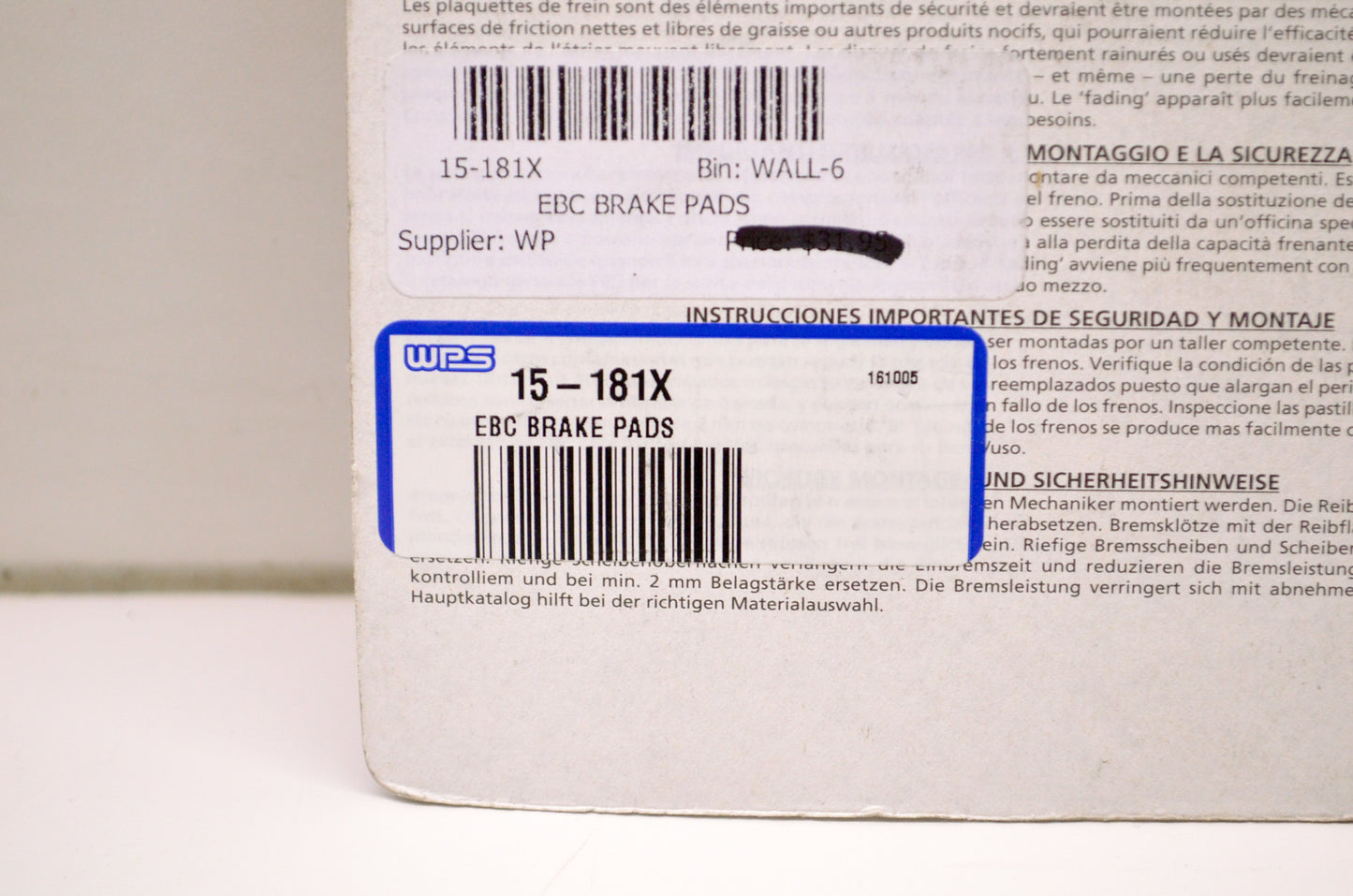 EBC Brakes FA181X High Performance Off-Road Brake Pads NOS