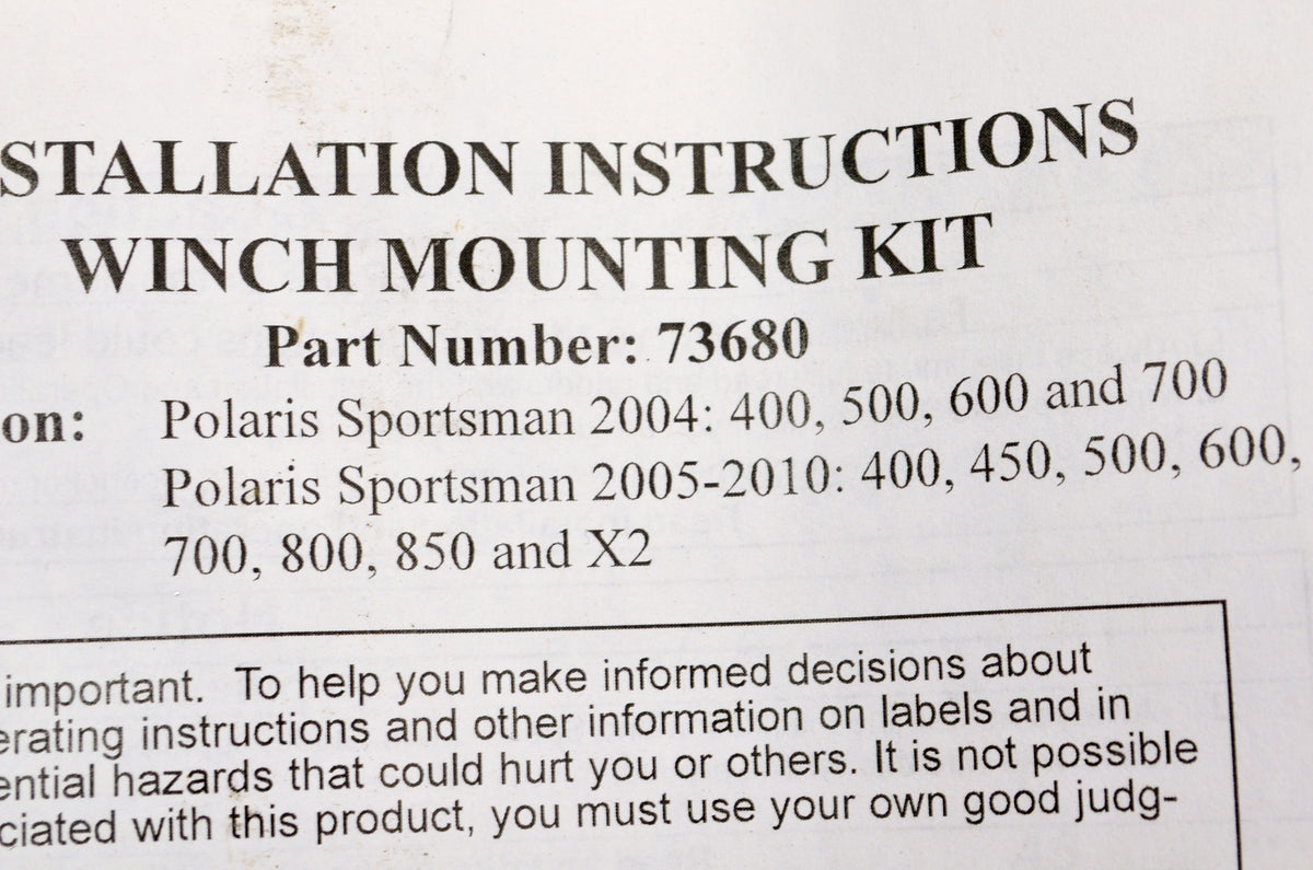 Warn 73680 Atv Mounting Kit NOS