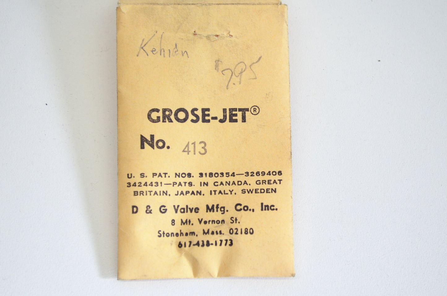 New Grose-Jet no 413 Metering Valve NOS