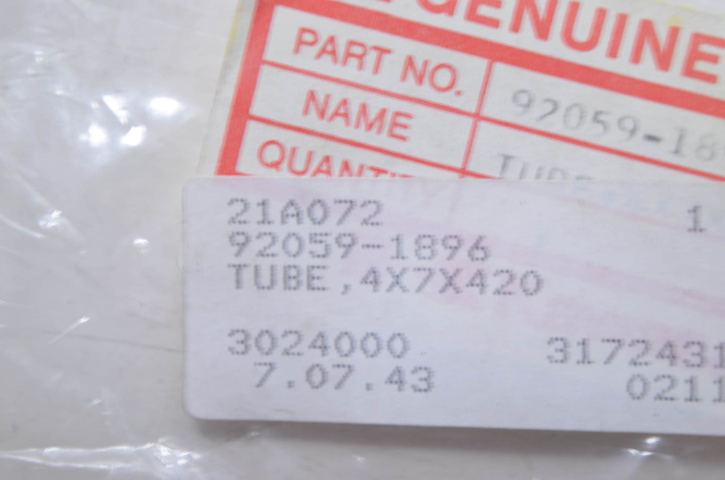 OEM Kawasaki 92059-1896 Tube 4X7X420 NOS