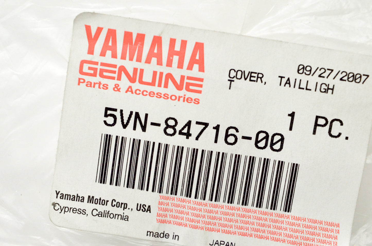 OEM Yamaha 5VN-84716-00-00 Tail Light Cover NOS