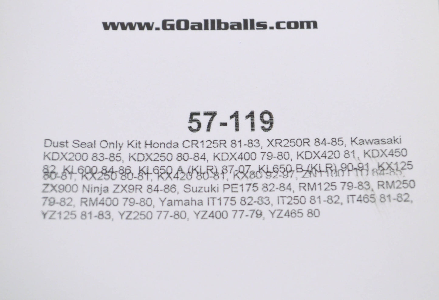 All Balls 57-119 Dust Seal Kit NOS