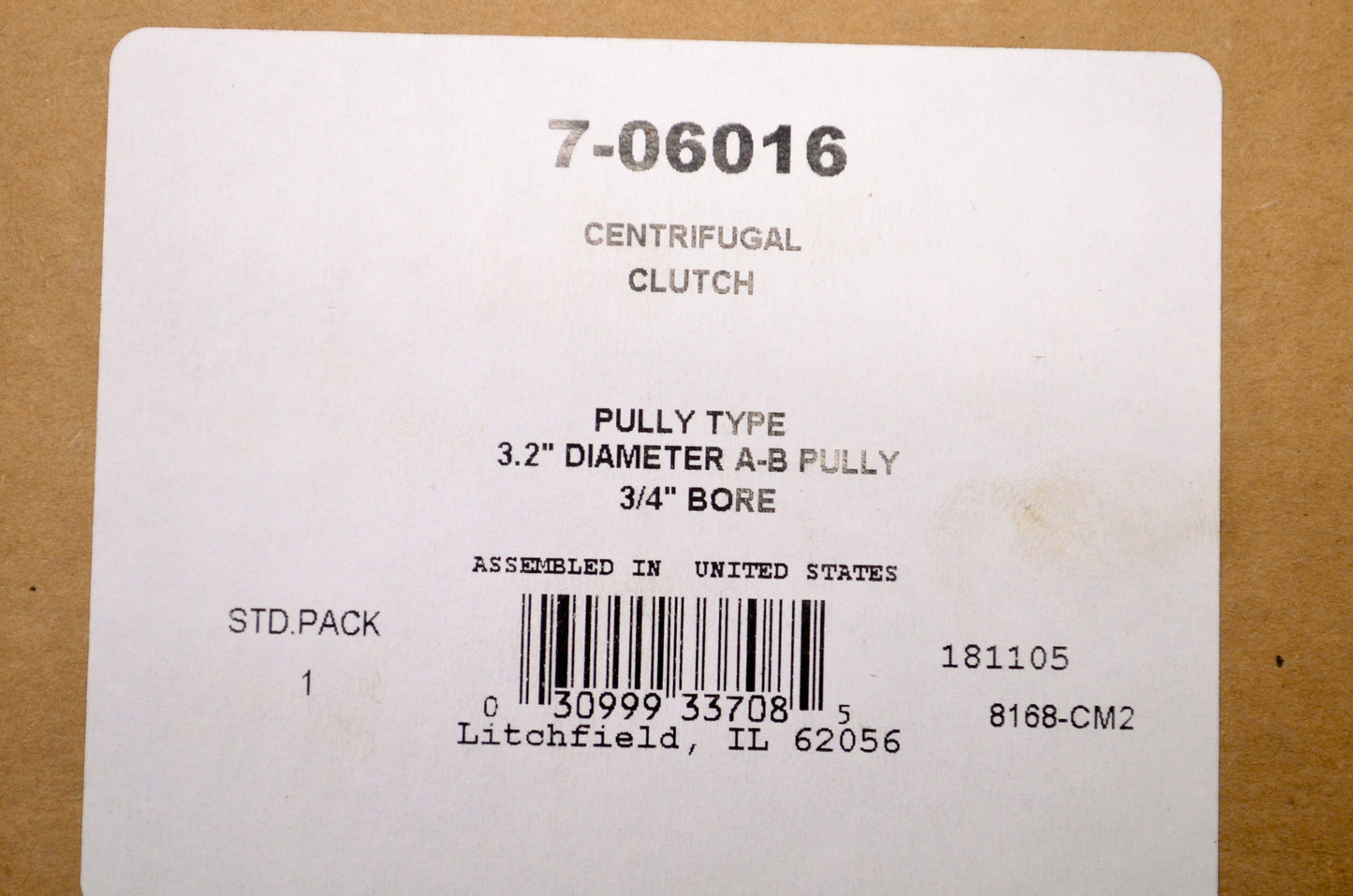Centrifugal Clutch Pulley 3.2" Diameter A-B Pulley 3/4" Bore NOS
